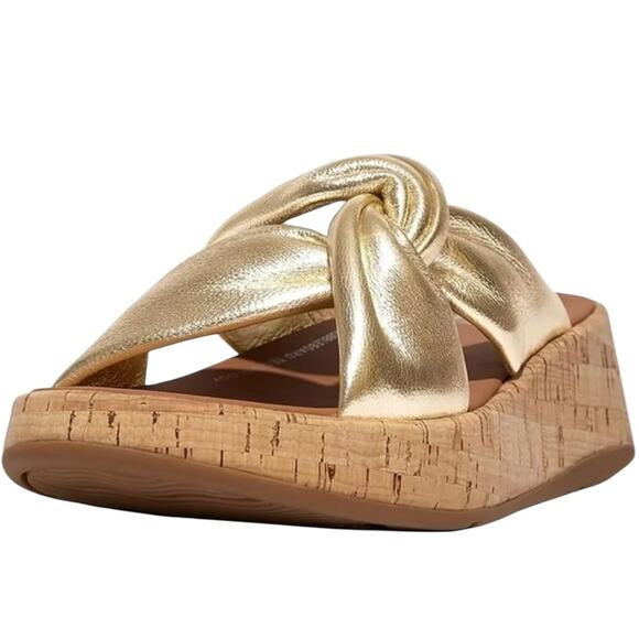 NWOT FitFlop F-Mode Twist Platform Gold Slide Sandals – Sz 9M - Picture 2 of 9